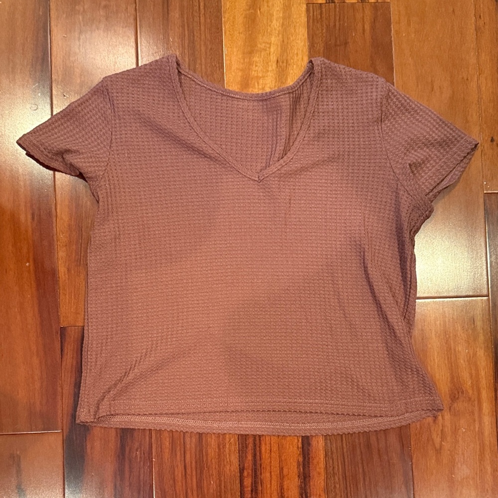 Waffle Knit V-Neck Crop Top - Mauve